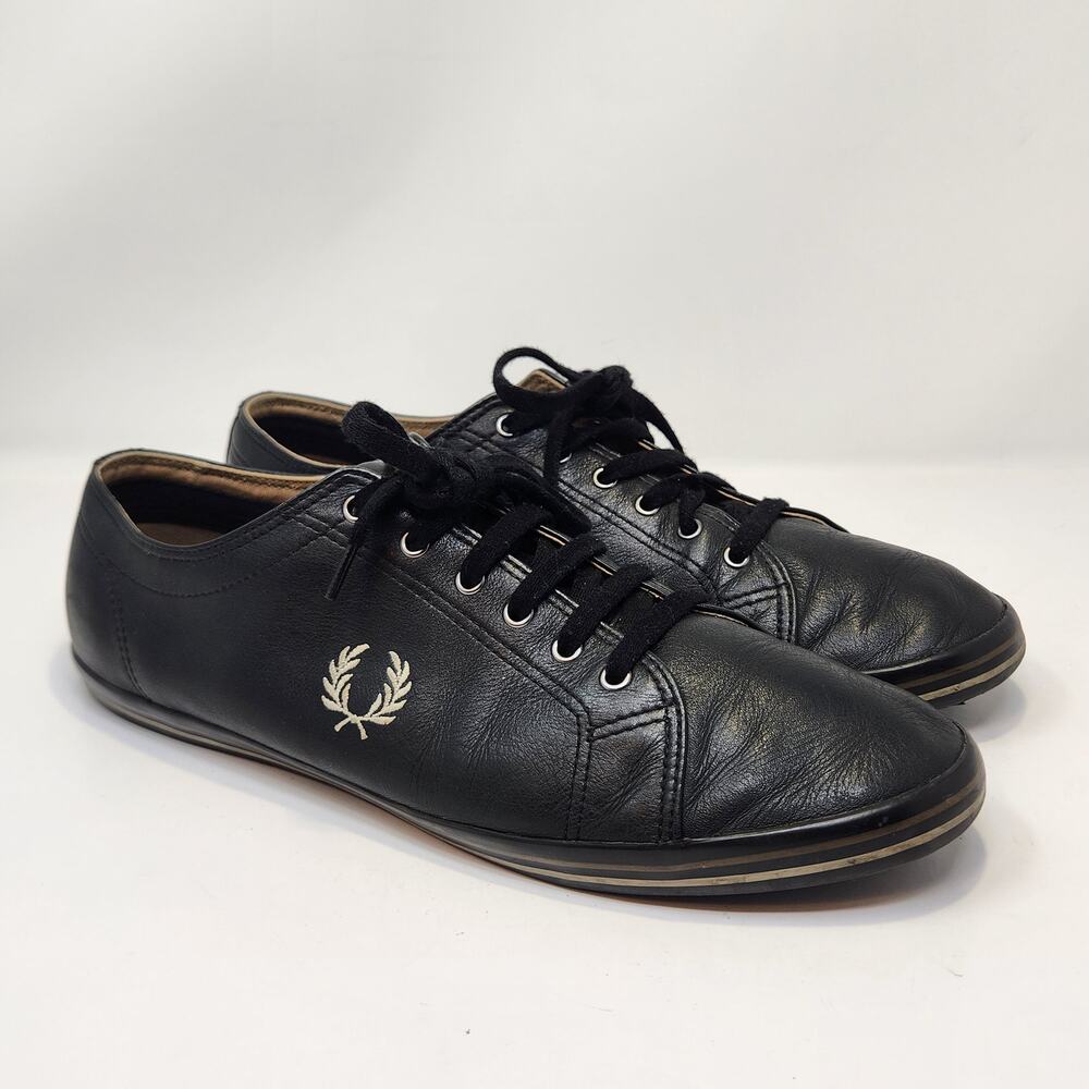 Fred Perry Kingston Plimsoll Black Leather Sneakers Men Size 12 Trainers Low Top
